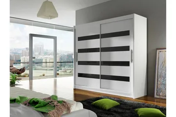 Prag Garderob 180x57x215 cm LED-belysning - Vit/Svart - Förvaring - Garderober & garderobssystem