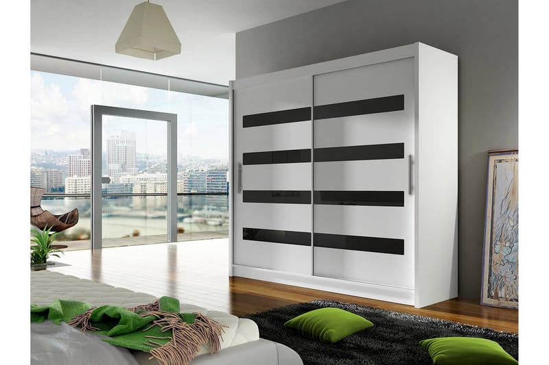 Prag Garderob 180x57x215 cm LED-belysning - Vit/Svart - Förvaring - Garderober & garderobssystem