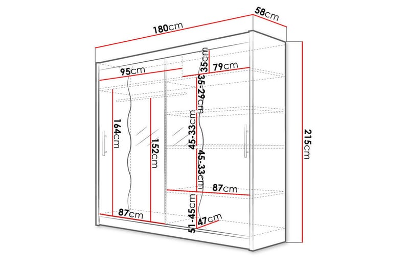 Prag Garderob 180x57x215 cm - Vit - Förvaring - Garderober & garderobssystem
