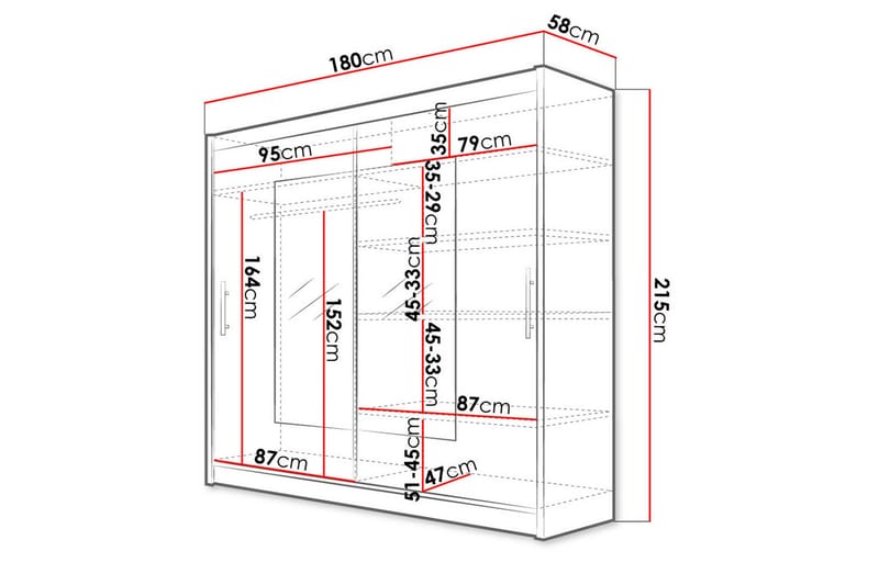 Prag Garderob 180x57x215 cm - Vit - Förvaring - Garderober & garderobssystem