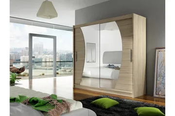 Prag Garderob Skjutdörrar Böjd Spegel - Beige/Trä/Natur - Förvaring - Garderober & garderobssystem