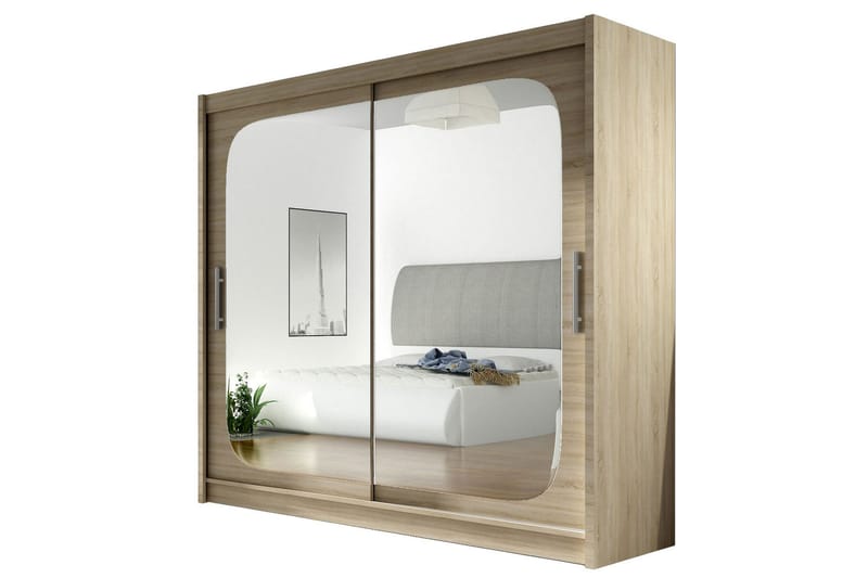 Prag Garderob Skjutdörrar Fyrkantig Spegel - Ek - Förvaring - Garderober & garderobssystem