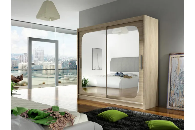 Prag Garderob Skjutdörrar Fyrkantig Spegel - Ek - Förvaring - Garderober & garderobssystem