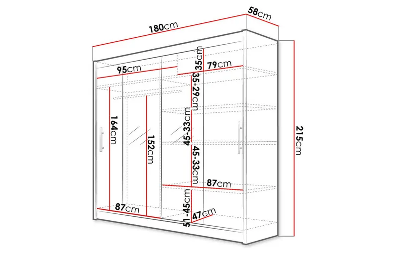 Prag Garderob Skjutdörrar Smal Spegel - Svart/Spegel - Förvaring - Garderober & garderobssystem