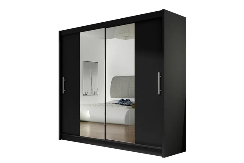 Prag Garderob Skjutdörrar Smal Spegel, Svart/Spegel