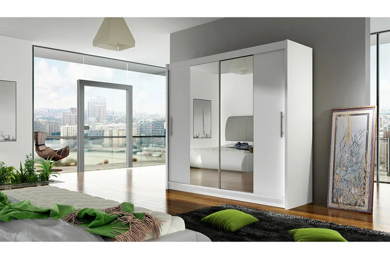 Prag Garderob Skjutdörrar Smal Spegel - Vit/Spegel - Förvaring - Garderober & garderobssystem