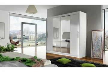 Prag Garderob Skjutdörrar Smal Spegel - Vit/Spegel - Förvaring - Garderober & garderobssystem