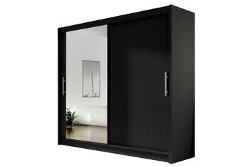Prag Stor Garderob med Skjutdörrar + Spegel - Svart / Silver - Förvaring - Garderober & garderobssystem