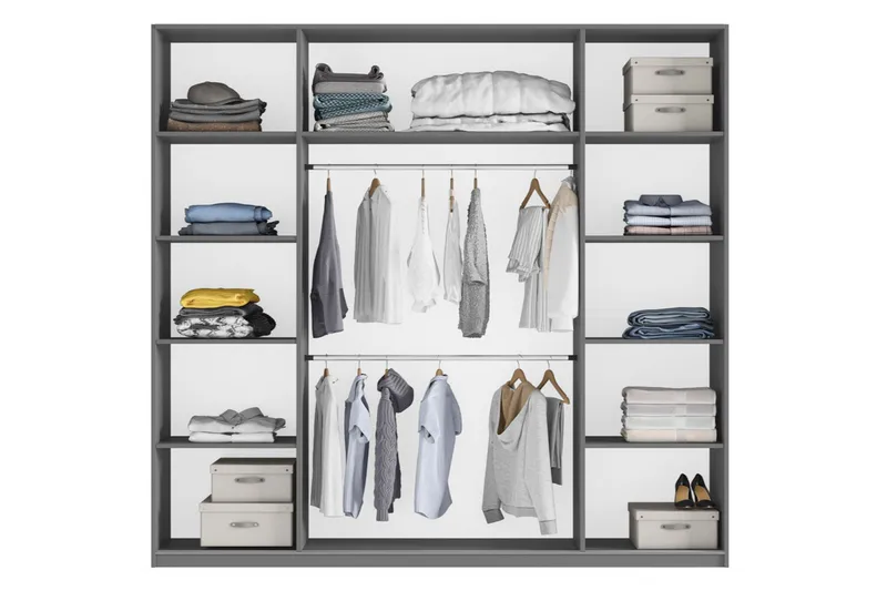 Rhodes Garderob 225x65x244 cm LED-belysning - Vit/Spegel - Förvaring - Garderober & garderobssystem