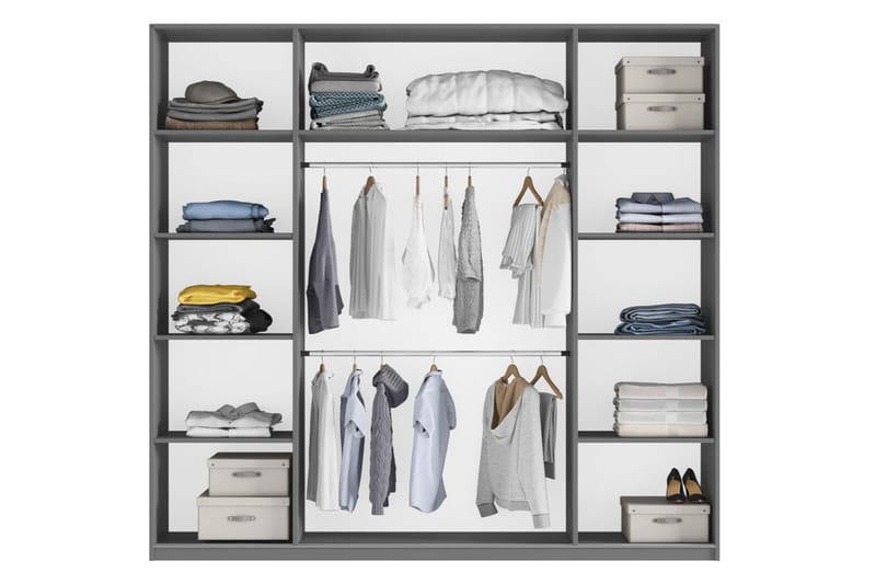 Rhodes Garderob 225x65x244 cm LED-belysning - Vit/Spegel - Förvaring - Garderober & garderobssystem