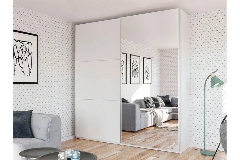 Rhodes Garderob 225x65x244 cm LED-belysning - Vit/Spegel - Förvaring - Garderober & garderobssystem