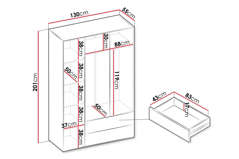 Sigmana Garderob 130x201 cm - Brun - Förvaring - Garderober & garderobssystem