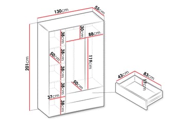 Sigmana Garderob 130x201 cm - Ljusgrå - Förvaring - Garderober & garderobssystem