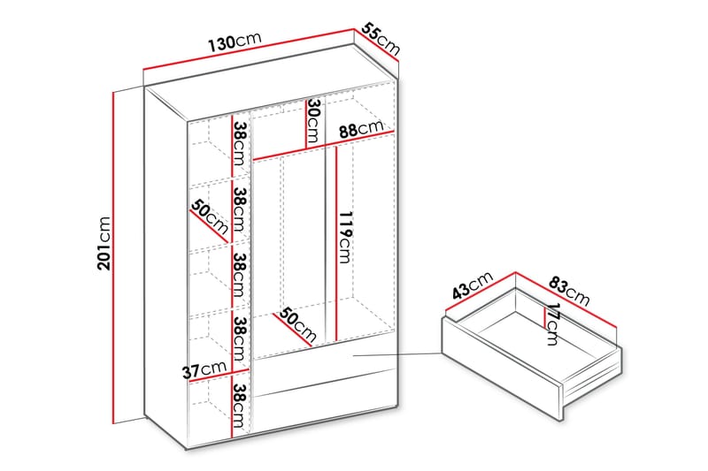 Sigmana Garderob 130x201 cm - Ljusgrå - Förvaring - Garderober & garderobssystem