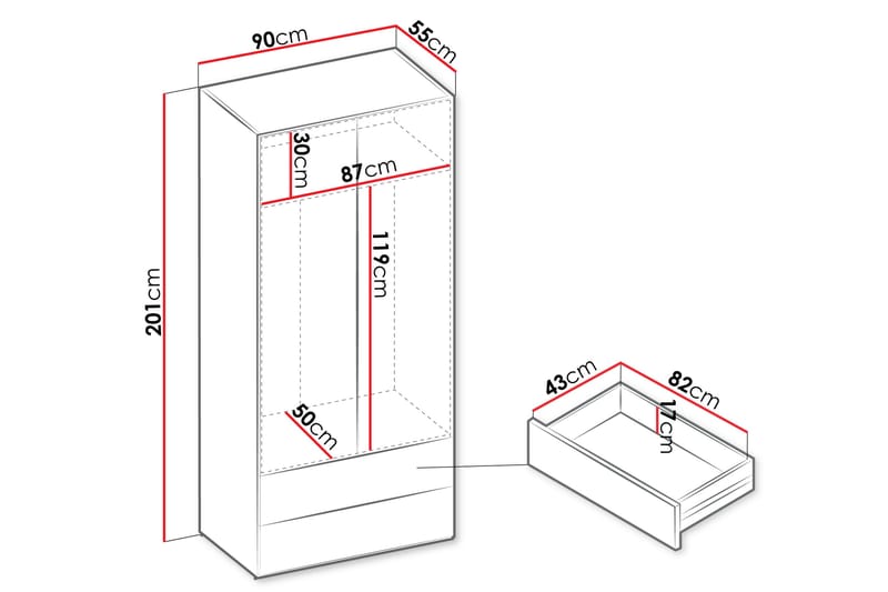 Sigmana Garderob 90x201 cm - Ljusgrå - Förvaring - Garderober & garderobssystem