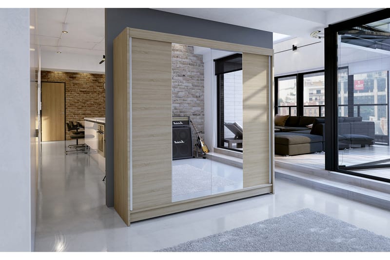 Talin Garderob 180x58x215 cm LED-belysning - Beige - Förvaring - Garderober & garderobssystem