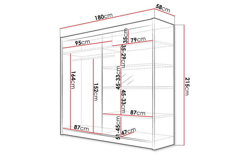 Talin Garderob 180x58x215 cm LED-belysning - Svart/Vit - Förvaring - Garderober & garderobssystem