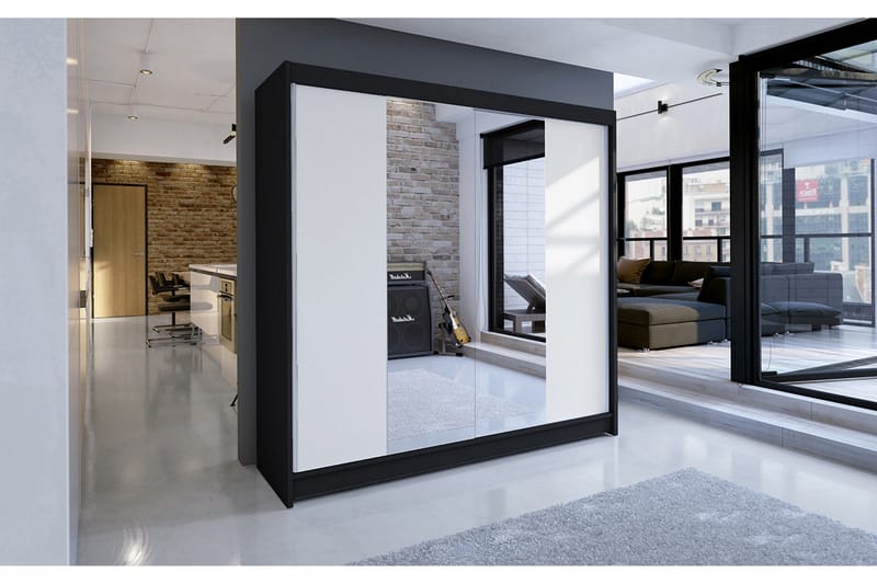 Talin Garderob 180x58x215 cm LED-belysning - Svart/Vit - Förvaring - Garderober & garderobssystem