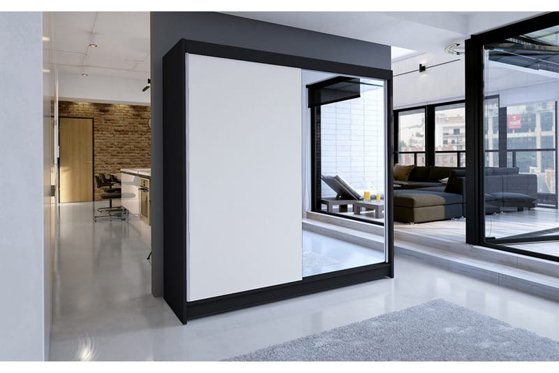Talin Garderob 180x58x215 cm LED-belysning - Svart/Vit - Förvaring - Garderober & garderobssystem