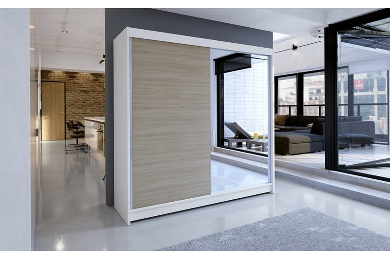 Talin Garderob 180x58x215 cm LED-belysning - Vit/Beige - Förvaring - Garderober & garderobssystem
