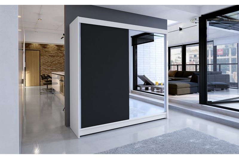 Talin Garderob 180x58x215 cm LED-belysning - Vit/Svart - Förvaring - Garderober & garderobssystem