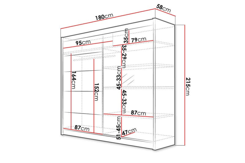 Talin Garderob 58x180 cm LED-belysning - Vit/Svart - Förvaring - Garderober & garderobssystem
