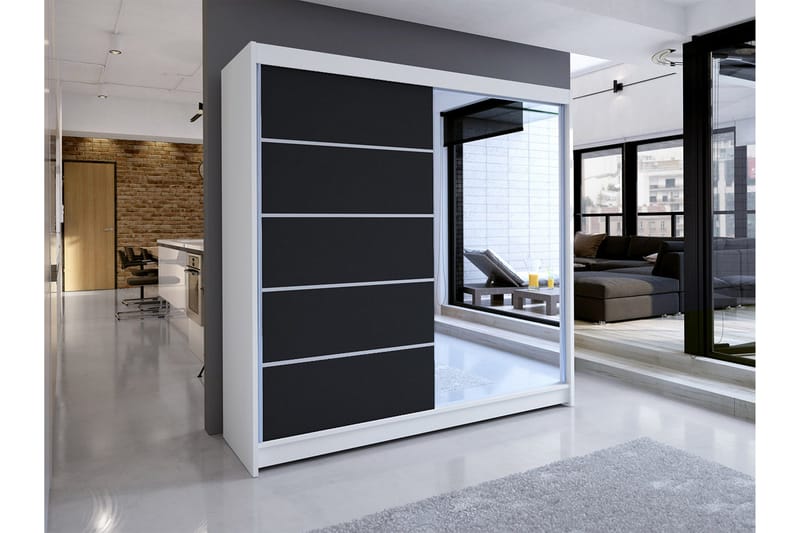 Talin Garderob 58x180 cm LED-belysning - Vit/Svart - Förvaring - Garderober & garderobssystem