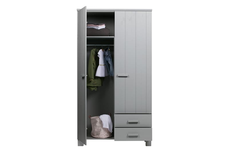 Tenney Garderob med 2 Lådor 111 cm - Grå Tall - Förvaring - Garderober & garderobssystem