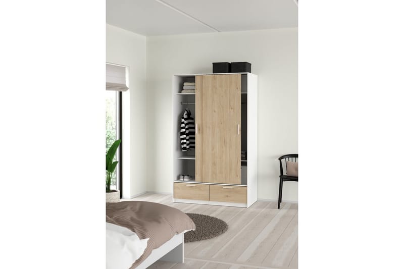 Tetsu Garderob 121x200 cm - Vit/Natur - Förvaring - Garderober & garderobssystem