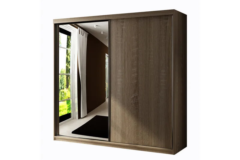 Top Garderob 200 cm i med Spegeldörr, Beige