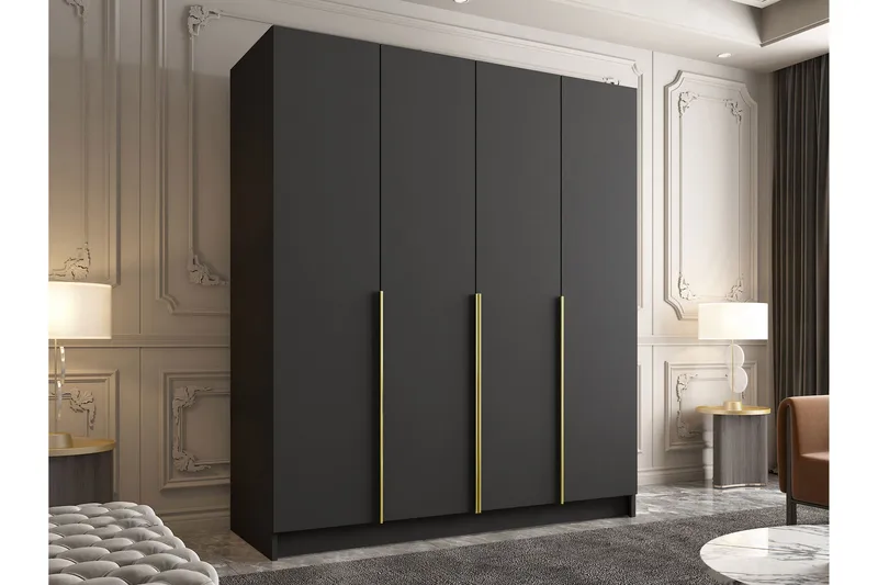 Vadstena Garderob 200 cm - Svart/Guld - Förvaring - Garderober & garderobssystem