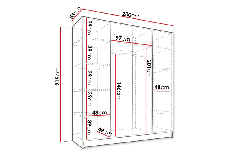 Vadstena Garderob 200 cm - Vit/Guld - Förvaring - Garderober & garderobssystem