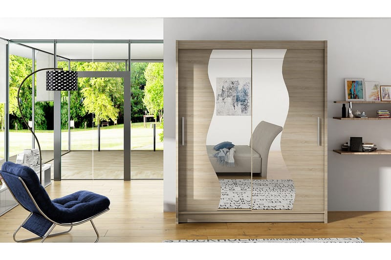 West Garderob 150 cm i Trä med Glasdetaljer - Beige|Vit - Förvaring - Garderober & garderobssystem