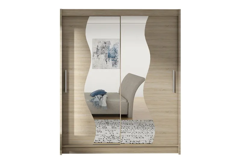 West Garderob 150 cm i Trä med Glasdetaljer, Beige|Vit