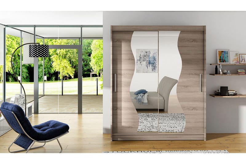 West Garderob med LED-belysning 150 cm i Trä med Glasdetaljer - Beige - Förvaring - Garderober & garderobssystem