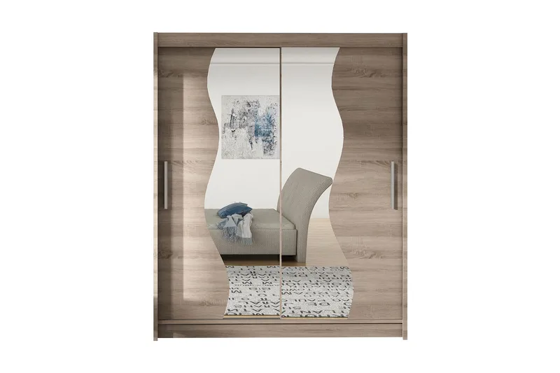 West Garderob med LED-belysning 150 cm i Trä med Glasdetaljer, Beige