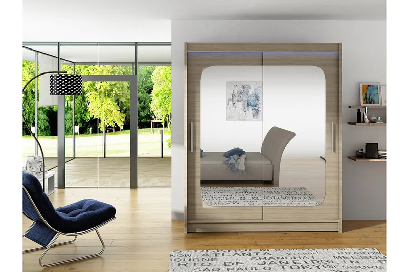 Westa Garderob 150x58x200 cm LED-belysning - Beige/Grå - Förvaring - Garderober & garderobssystem