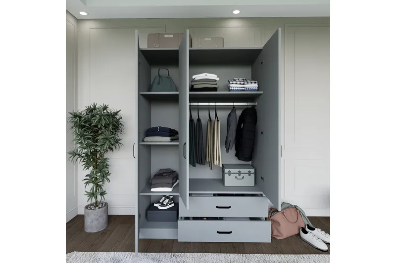 Yaman Garderob 120x181 cm - Grå - Förvaring - Garderober & garderobssystem