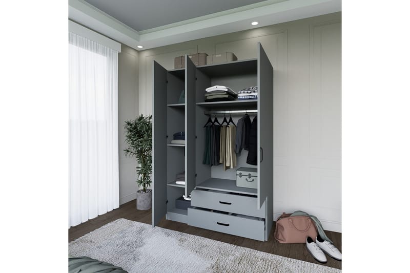 Yaman Garderob 120x181 cm - Grå - Förvaring - Garderober & garderobssystem