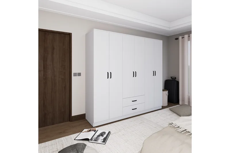 Yaman Garderob 180x190 cm - Mattvit - Förvaring - Garderober & garderobssystem