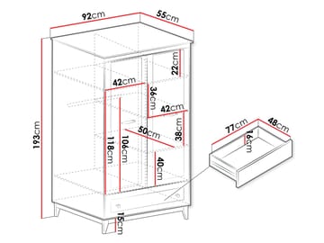Zeylor Garderob 193 cm i Trä med Förvaring - Offwhite - Förvaring - Garderober & garderobssystem