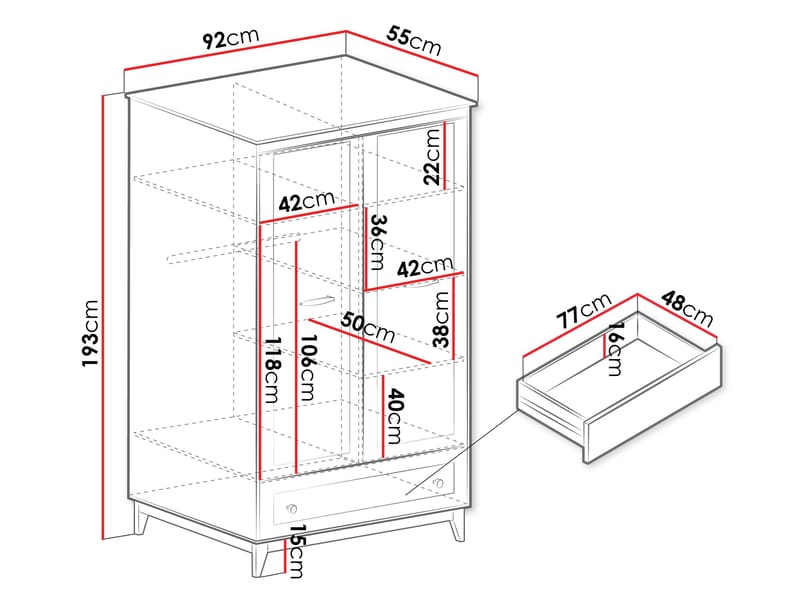 Zeylor Garderob 193 cm - Förvaring - Garderober & garderobssystem