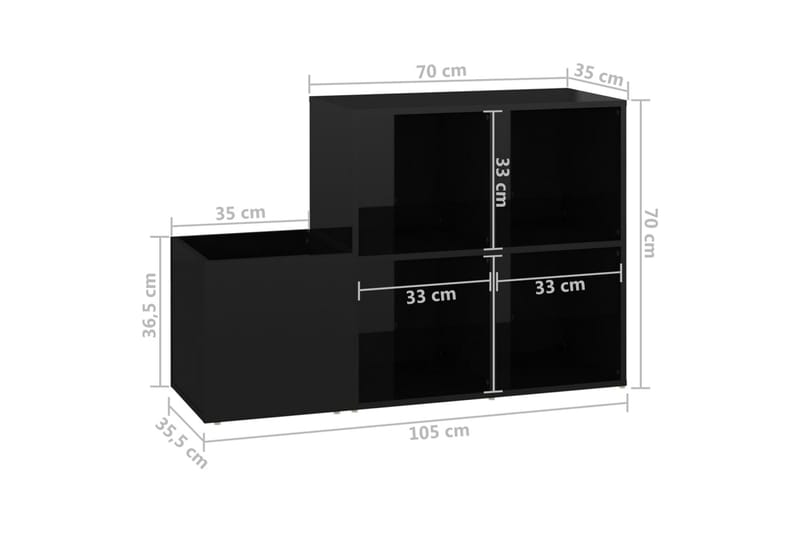 Skoskåp svart högglans 105x35,5x70 cm spånskiva - Svart högglans - Hallförvaring - Skohylla & skoställ