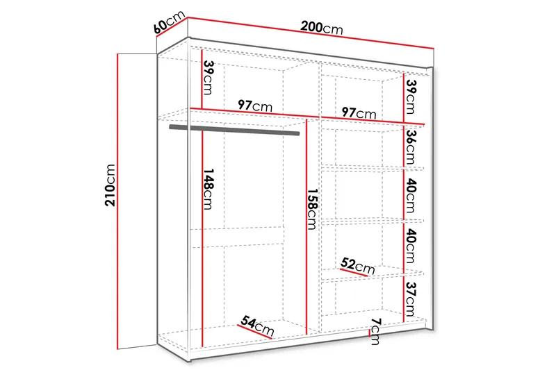 Haparanda Garderob med Spegel 200 cm - Vit - Förvaring - Garderober & garderobssystem