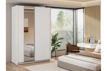 Haruna Garderob med Spegel 150x235 cm - Vit - Förvaring - Garderober & garderobssystem