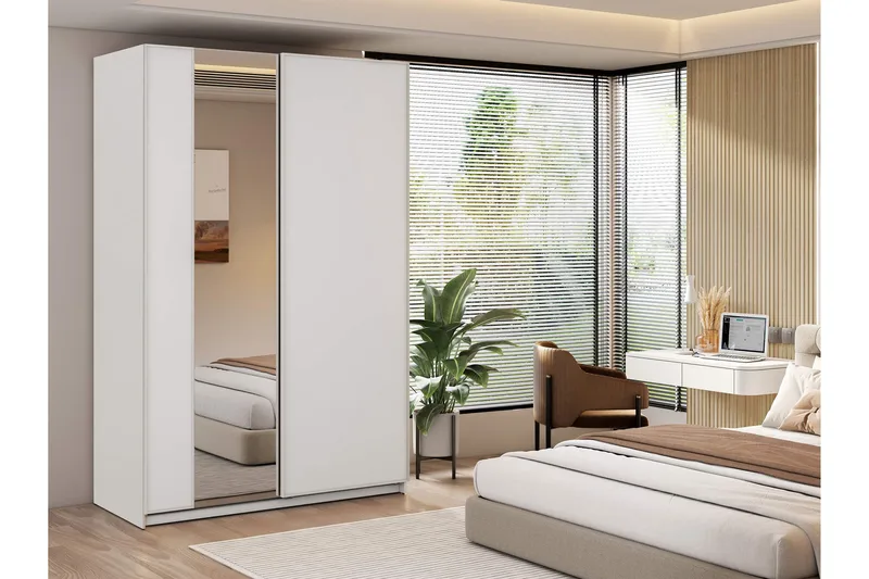 Haruna Garderob med Spegel 150x235 cm - Vit - Förvaring - Garderober & garderobssystem