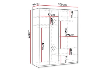 Haruna Garderob med Spegel 200x235 cm - Vit - Förvaring - Garderober & garderobssystem