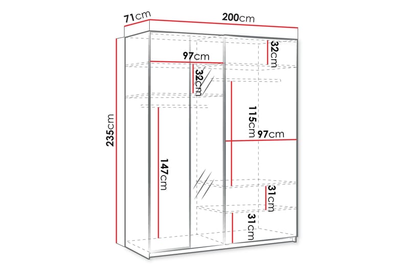Haruna Garderob med Spegel 200x235 cm - Vit - Förvaring - Garderober & garderobssystem