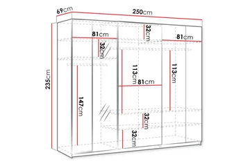 Haruna Garderob med Spegel 250x235 cm - Vit - Förvaring - Garderober & garderobssystem