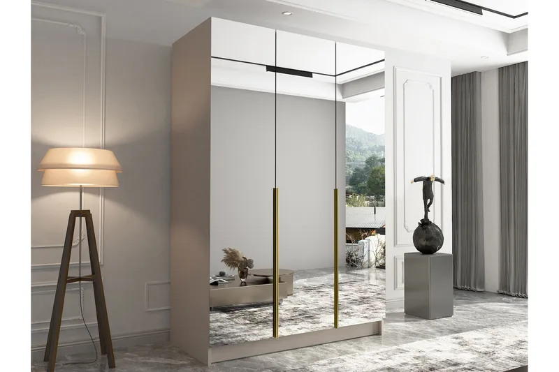 Herrljunga Garderob med Spegel 150 cm - Kashmir/Guld - Förvaring - Garderober & garderobssystem